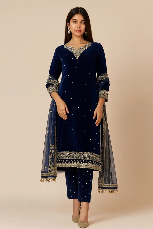 Navy_Blue_Premium_Velvet_Suit_Set_For_Women