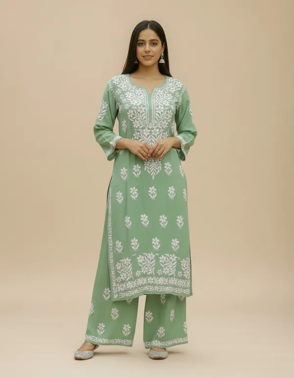 Pastel_Mint_Green_Soft_Rayon_Kurti_Set_For_Women