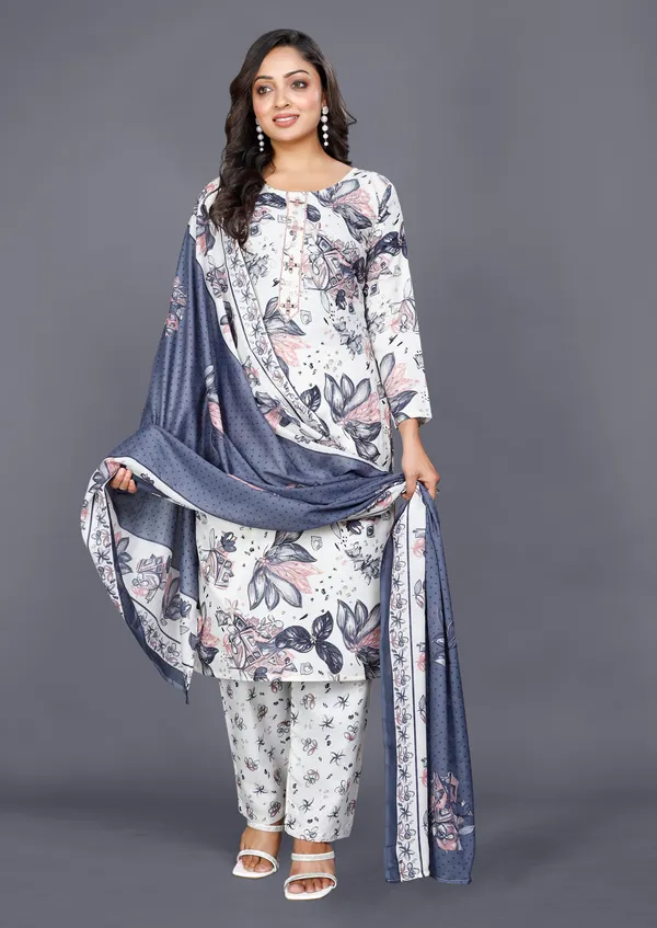 Grey_Cotton_Kurti_Pant_Dupatta_Set_For_Women