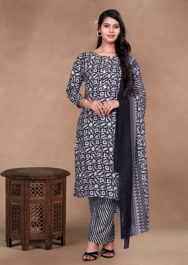 Black_Cotton_Kurti_Pant_With_Dupatta_Set_For_Women