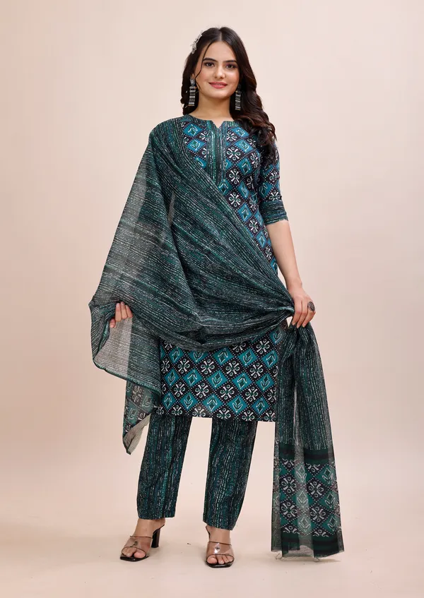 Blue_Cotton_Kurti_Pant_With_Dupatta_Set_For_Women