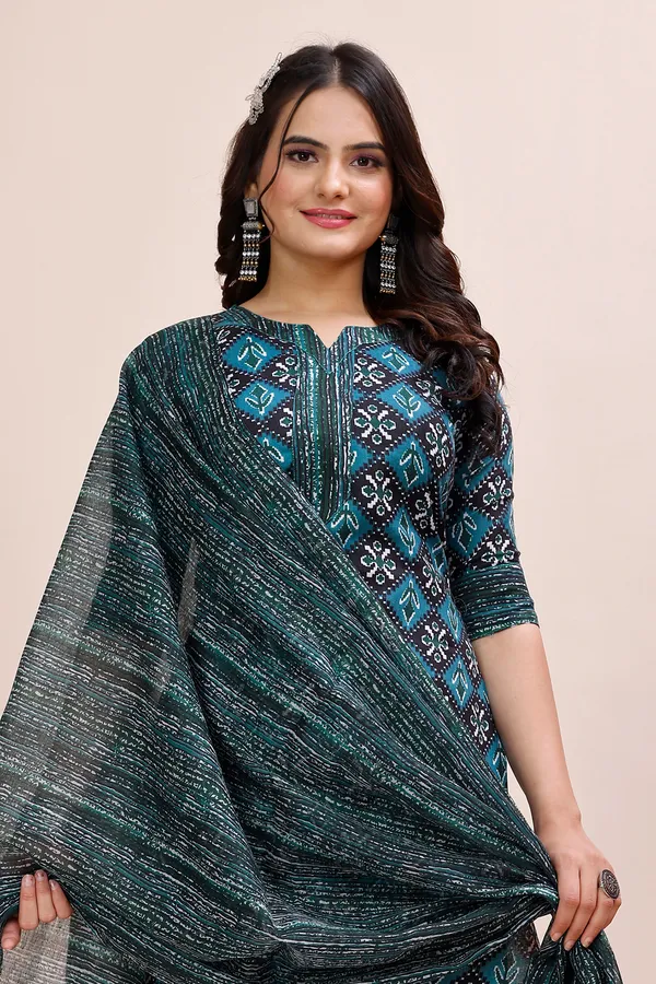 Blue_Cotton_Kurti_Pant_With_Dupatta_Set_For_Women