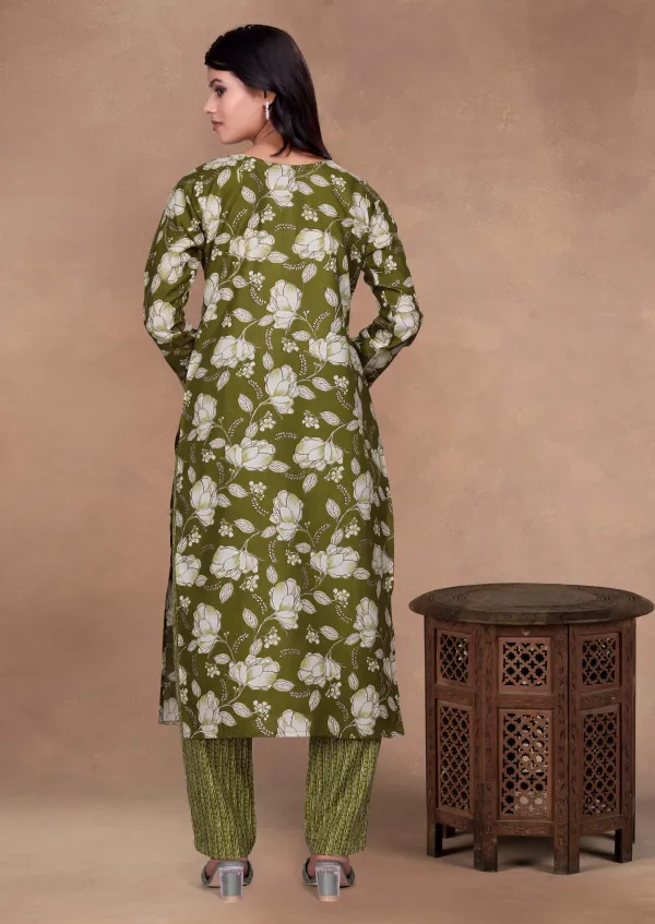 Green_Cotton_Kurti_Pant_Set_For_Women