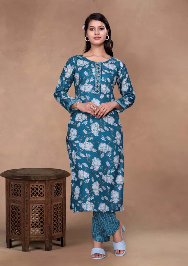 Light_Blue_Cotton_Kurti_Pant_Set_For_Women