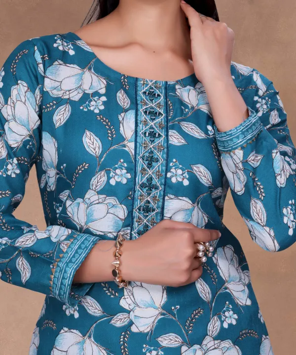 Light_Blue_Cotton_Kurti_Pant_Set_For_Women