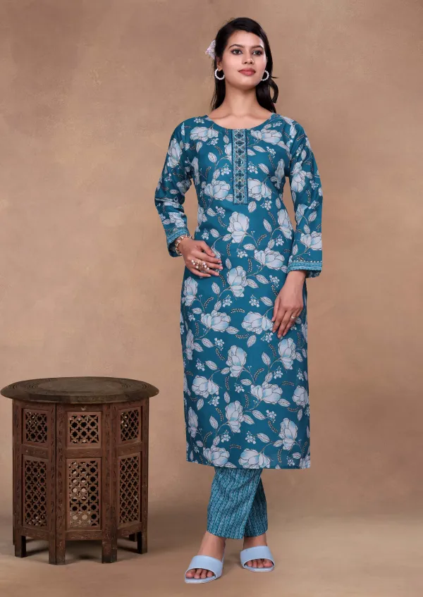 Light_Blue_Cotton_Kurti_Pant_Set_For_Women