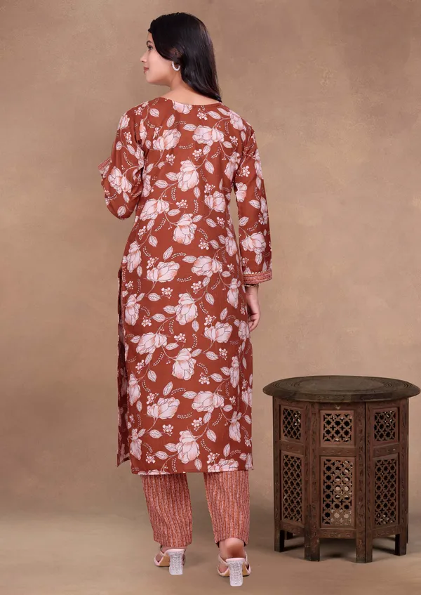 Brown_Cotton_Kurti_Pant_Set_For_Women