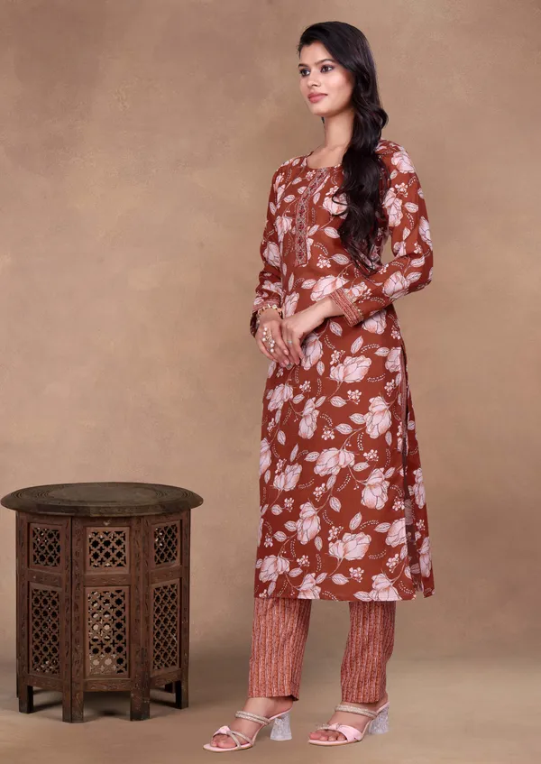 Brown_Cotton_Kurti_Pant_Set_For_Women