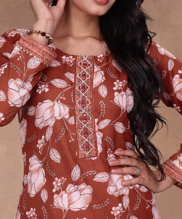 Brown_Cotton_Kurti_Pant_Set_For_Women