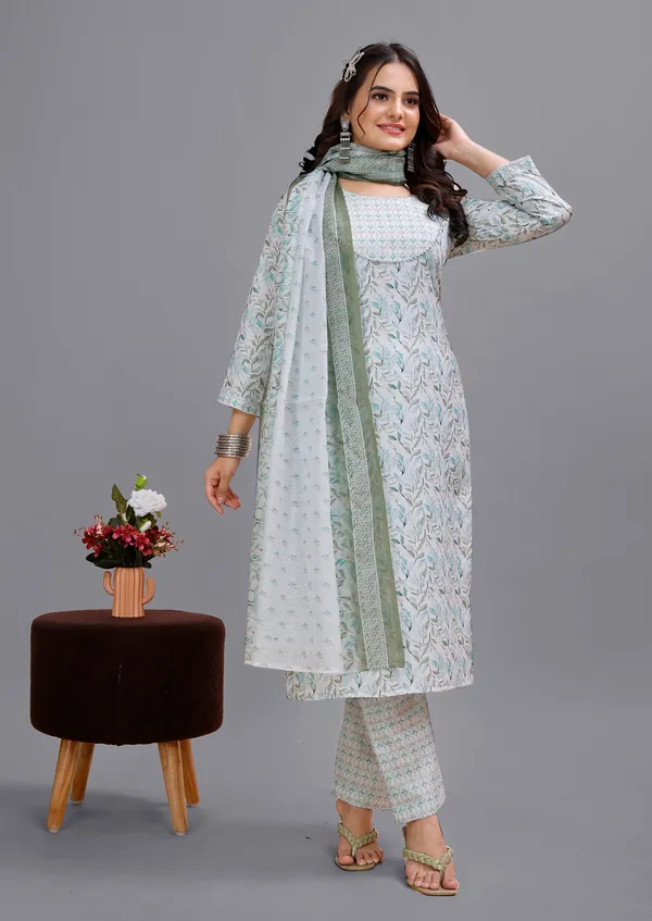 Grey_Cotton_Kurti_Pant_With_Dupatta_Set_For_Women