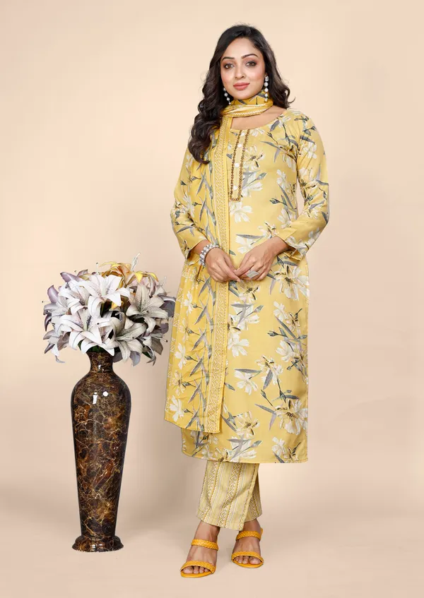 Yellow_Cotton_Kurti_Pant_With_Dupatta_Set_For_Women
