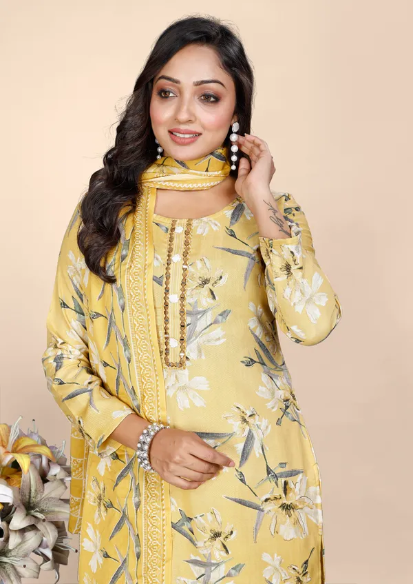 Yellow_Cotton_Kurti_Pant_With_Dupatta_Set_For_Women