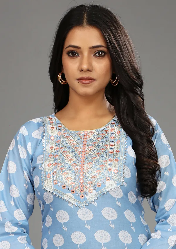 Light_Blue_Cotton_Kurta_Pant_Set_For_Women