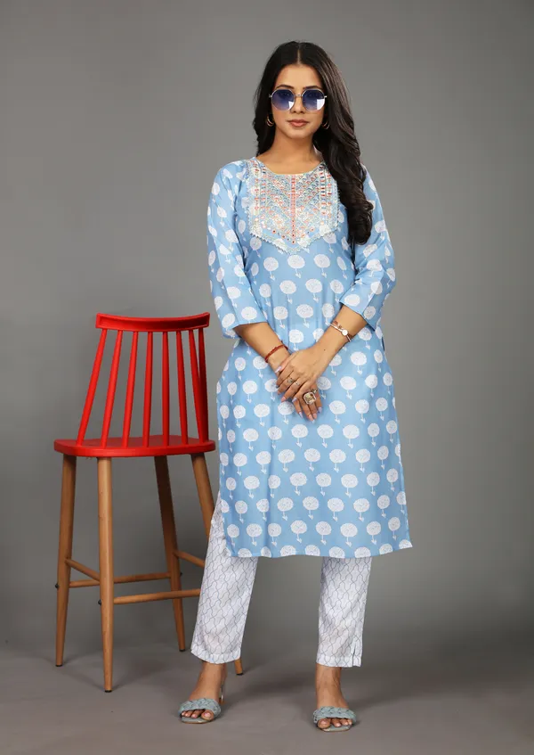 Light_Blue_Cotton_Kurta_Pant_Set_For_Women