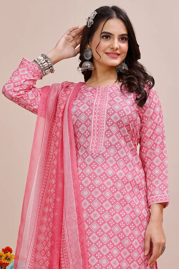 Pink_Cotton_Kurti_Pant_Dupatta_Set_For_Women