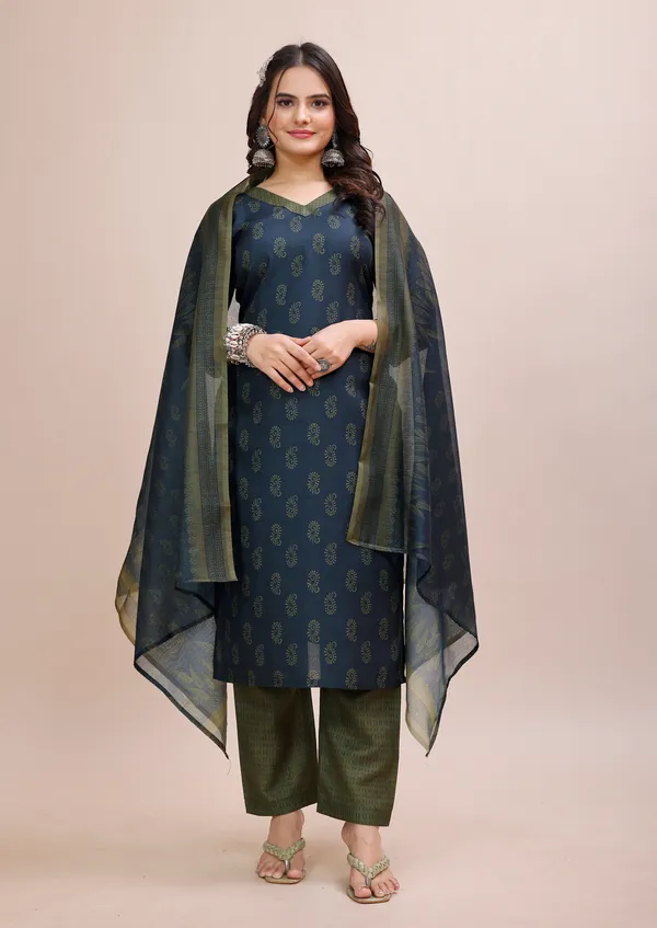 Blue_Cotton_Kurti_Pant_With_Dupatta_Set_For_Women