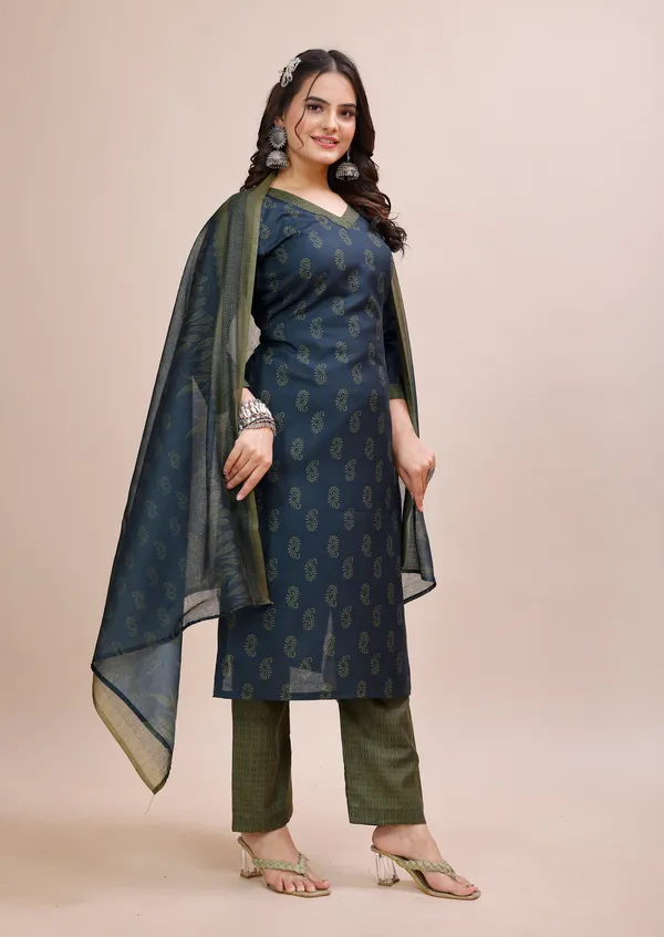 Blue_Cotton_Kurti_Pant_With_Dupatta_Set_For_Women