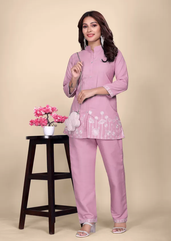 Women's_Pink_Cotton_Co-Ords_Set_with_Floral_Thread_Embroidery_Work_&_Straight_Pants