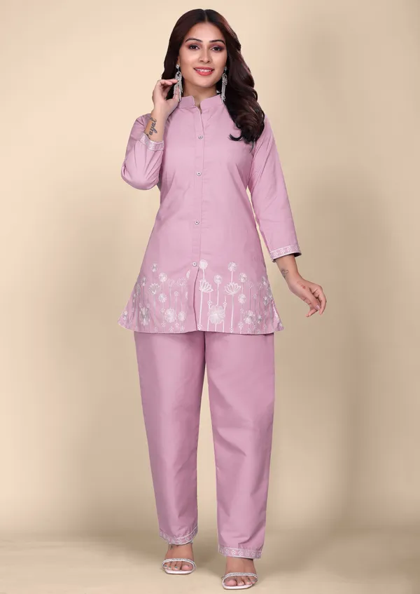 Women's_Pink_Cotton_Co-Ords_Set_with_Floral_Thread_Embroidery_Work_&_Straight_Pants