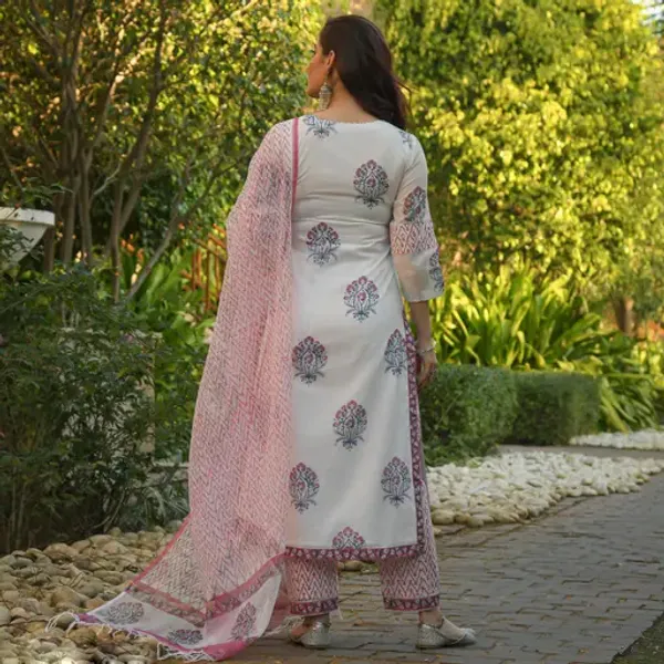 White_&_Pink_Floral_Cotton_Kurta_Set_with_Dupatta__Ethnic_Wear_for_Women
