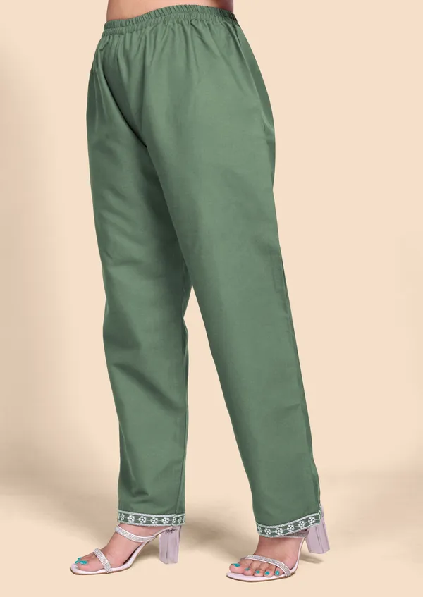 Women's_Green_Cotton_Co-Ords_Set_with_Floral_Thread_Embroidery_Work_&_Straight_Pants