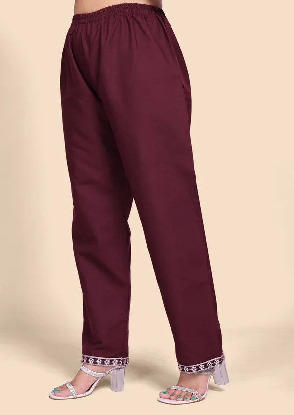Women's_Maroon_Cotton_Co-Ords_Set_with_Floral_Thread_Embroidery_Work_&_Straight_Pants
