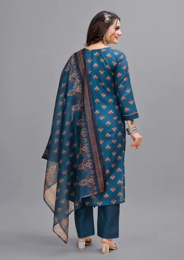 Brown_Cotton_Kurti_Pant_With_Dupatta_Set_For_Women