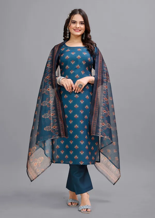 Brown_Cotton_Kurti_Pant_With_Dupatta_Set_For_Women
