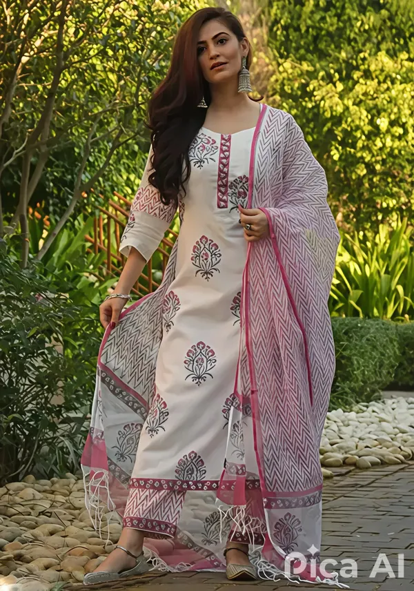 White_&_Pink_Floral_Cotton_Kurta_Set_with_Dupatta__Ethnic_Wear_for_Women