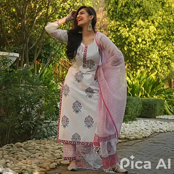 White_&_Pink_Floral_Cotton_Kurta_Set_with_Dupatta__Ethnic_Wear_for_Women