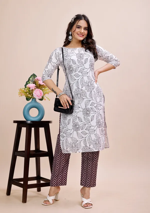 White_Cotton_Kurti_Pant_Set_For_Women
