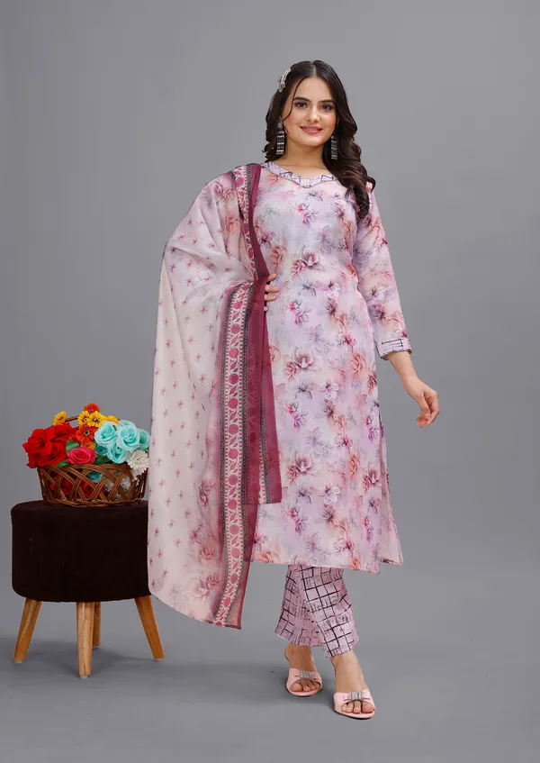 Pink_Cotton_Kurti_Pant_With_Dupatta_Set_For_Women