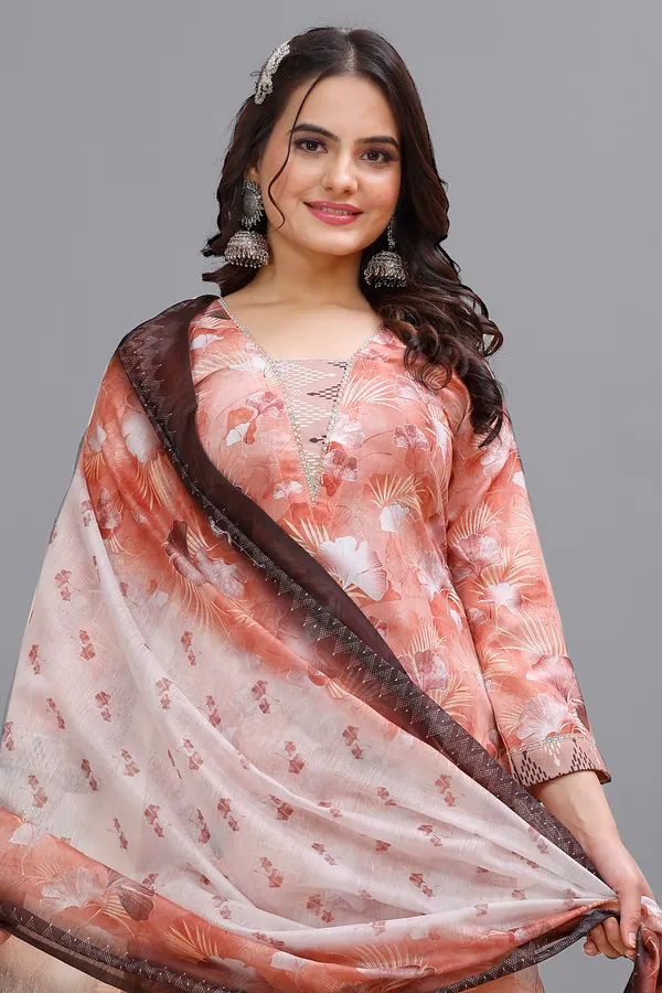 Orange_Cotton_Kurti_Pant_With_Dupatta_Set_For_Women