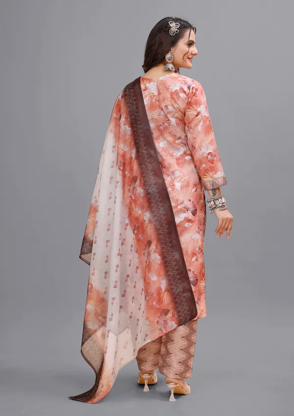 Orange_Cotton_Kurti_Pant_With_Dupatta_Set_For_Women