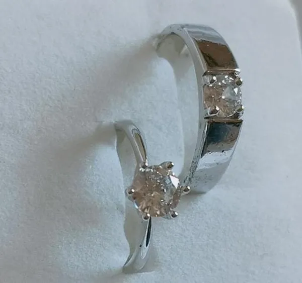 Silver_Stainless_Steel_Crystal_Diamond_King_Queen_With_Nug_Stone_Unique_Design_Romantic_Couple_Matching_Ring_For_Women_(Pack_Of_2)