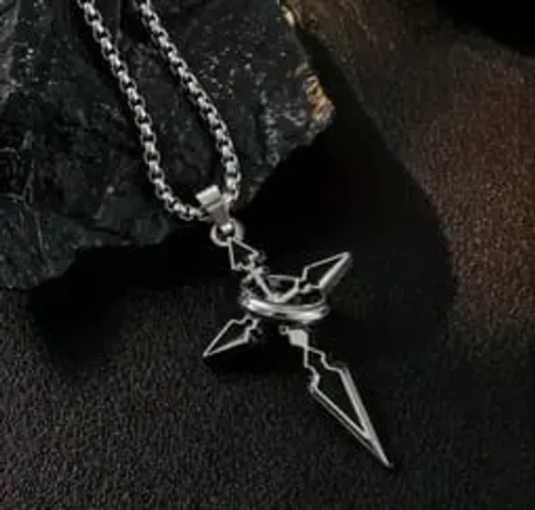 Silver_Stainless_Steel_Uniqon_Magnetic_Broken_Heart_Healing_Glass_Crystal_Hexagonal_Point_Prism_Pencil_Shape_Couple_Pendant_For_Men