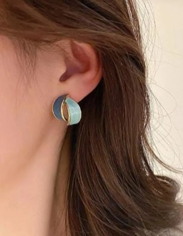Blue_And_Green_Stainless_Steel_Geometric_Party_Jewelry_Spiral_Minimalist_Earring_For_Women