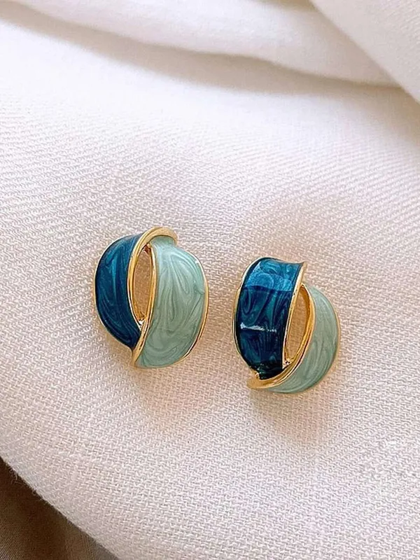 Blue_And_Green_Stainless_Steel_Geometric_Party_Jewelry_Spiral_Minimalist_Earring_For_Women