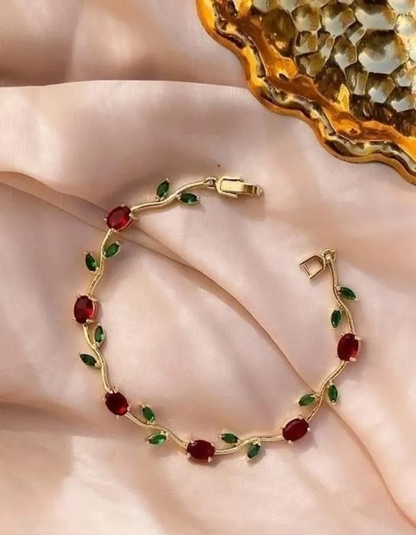 Elegant_Pink_Crystal_Leaf_Vine_Gold-Plated_Bracelet_for_Women_&_Girls_–_Floral_Party_Wear_Fashion_Jewellery