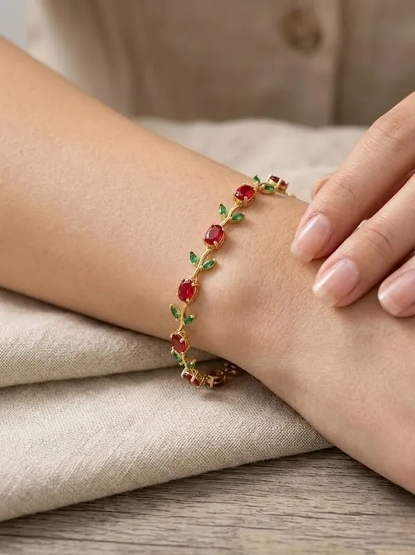 Elegant_Pink_Crystal_Leaf_Vine_Gold-Plated_Bracelet_for_Women_&_Girls_–_Floral_Party_Wear_Fashion_Jewellery