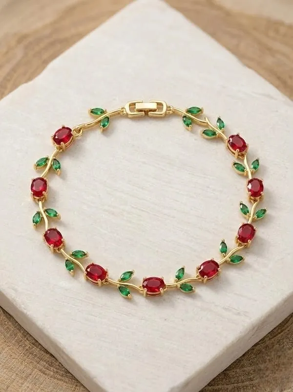 Elegant_Pink_Crystal_Leaf_Vine_Gold-Plated_Bracelet_for_Women_&_Girls_–_Floral_Party_Wear_Fashion_Jewellery