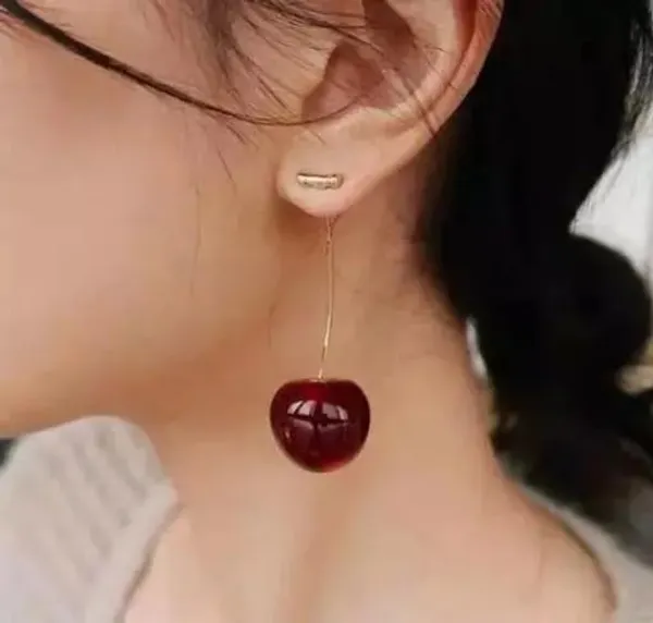 Red_Stainless_Steel_Fashion_Korean_Cry_Sweet_Cry_Dangle_Drop_Lovely_Fruit_Earring_For_Women