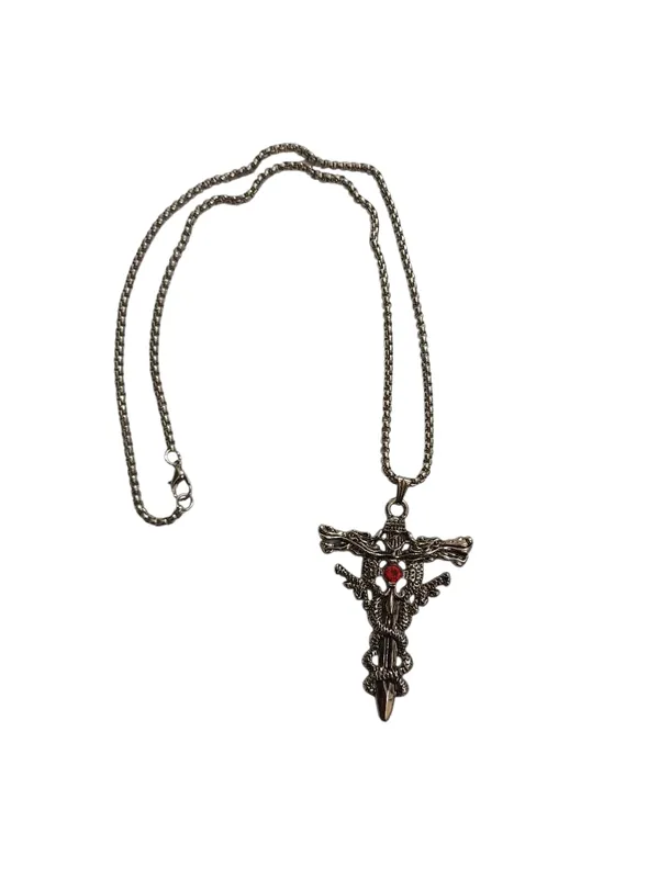 Silver_Stainless_Steel_Combo_Creative_Devil_Eagle_Claw_Shape_Retro_With_Antique_Cross_Necklace_For_Men