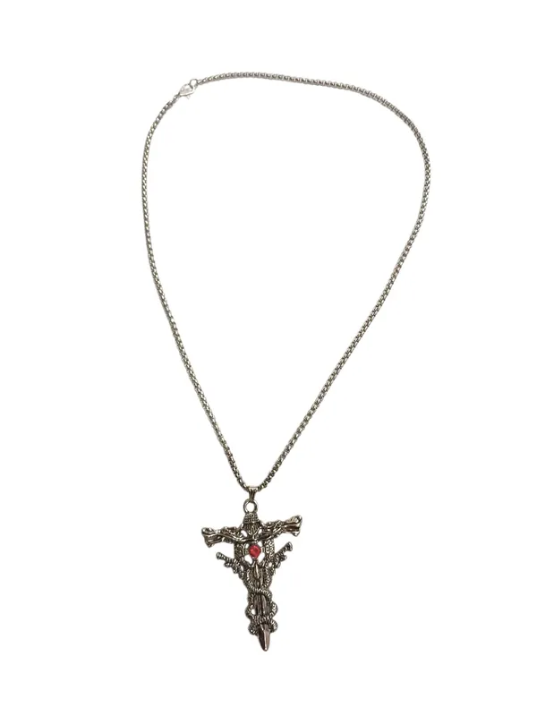 Silver_Stainless_Steel_Combo_Creative_Devil_Eagle_Claw_Shape_Retro_With_Antique_Cross_Necklace_For_Men