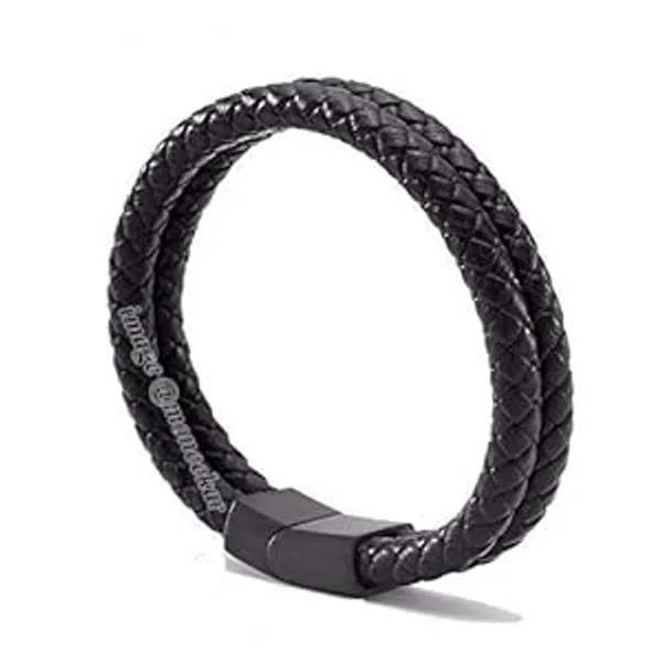 Black_Stainless_Steel_Magnetic_Clasp_Braided_Real_Bangle_Leather_Cord_Bracelet_For_Men