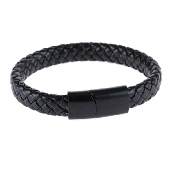 Black_Stainless_Steel_Magnetic_Clasp_Braided_Real_Bangle_Leather_Cord_Bracelet_For_Men