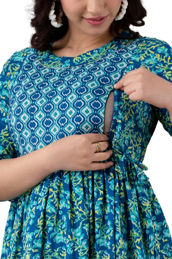 Aqua_Blue_Maternity_Feeding_Kurti_For_Women_|_Cotton_Blend_Anarkali_Dress_With_Nursing_Zip_For_Pre_&_Post_Pregnancy