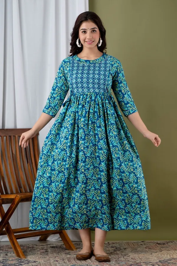 Aqua_Blue_Maternity_Feeding_Kurti_For_Women_|_Cotton_Blend_Anarkali_Dress_With_Nursing_Zip_For_Pre_&_Post_Pregnancy