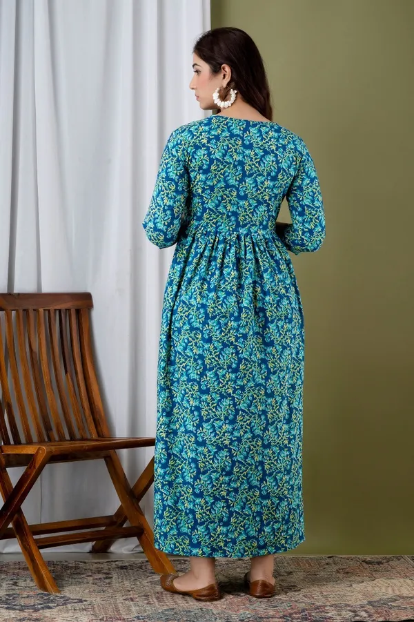 Aqua_Blue_Maternity_Feeding_Kurti_For_Women_|_Cotton_Blend_Anarkali_Dress_With_Nursing_Zip_For_Pre_&_Post_Pregnancy