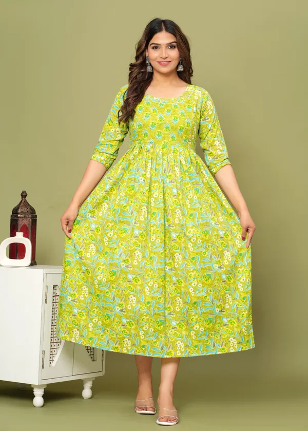 Green_Maternity_Feeding_Kurti_For_Women_|_Cotton_Blend_Anarkali_Dress_With_Nursing_Zip_For_Pre_&_Post_Pregnancy